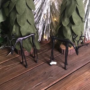Pottery Barn Rustic Bronze Sculpted Grazing Twiggy Reindeer - Set of Two…